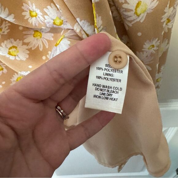 Lulus Castana Nude Floral Print Button-Up Dress Size XL Summer Dainty Mini - Picture 10 of 11
